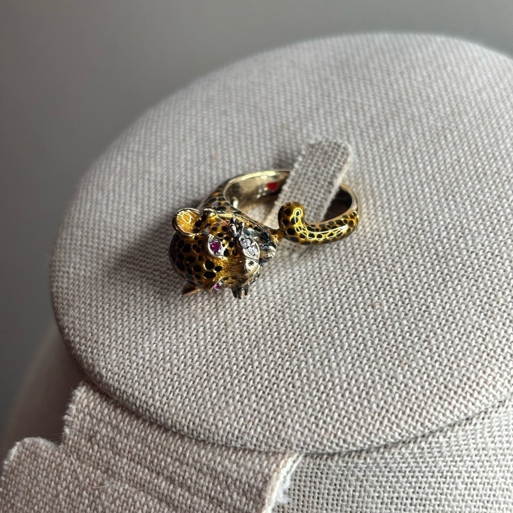 RARE Silvio Hidalgo Sterling Silver Enamel Panther jaguar Ring 7 Vintage Luxury - Picture 10 of 12